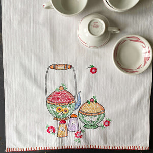 Vintage Embroidered Teapot Tea Towel