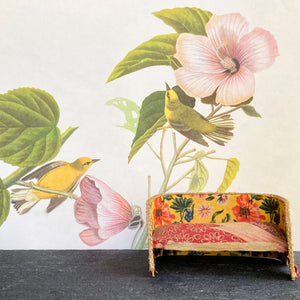 Vintage 1970s Dollhouse Furniture - Floral Fabric & Wood Design Made in Japan