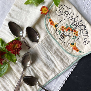 Vintage Embroidered Cloth Flatware Holders for Teaspoons Circa 1940s