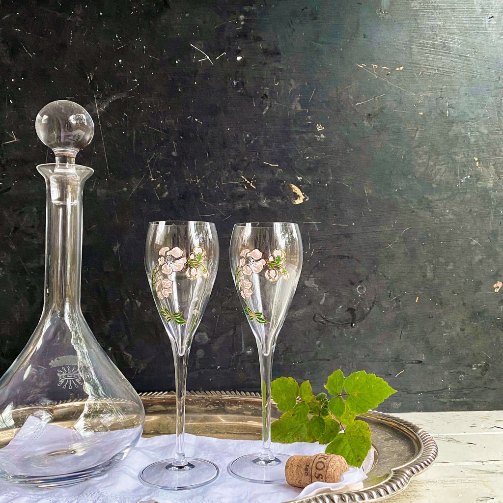 Vintage Large Perrier-Jouet Champagne Flutes - Belle Epoque Floral Stemware