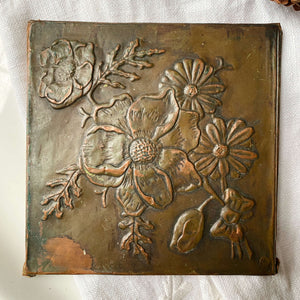 Vintage Copper Tile with Floral Relief Design