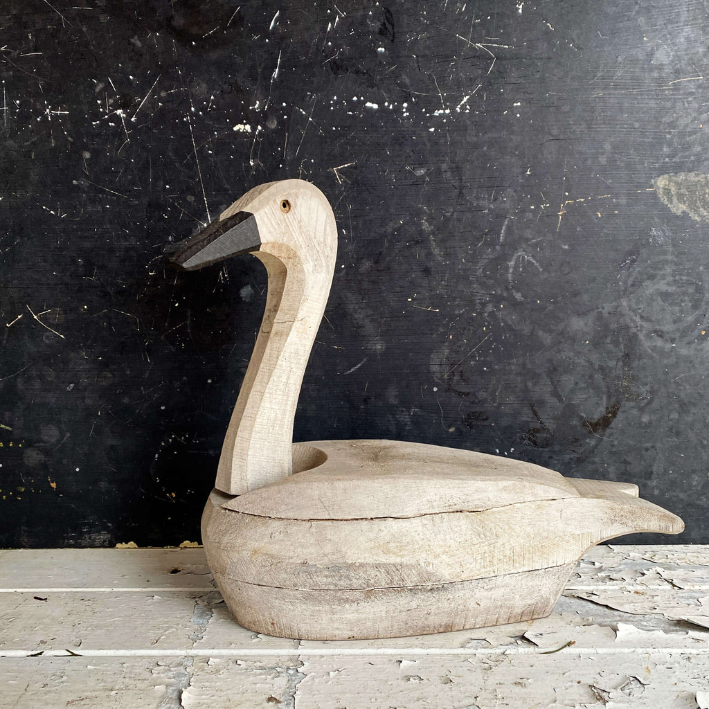 Primitive Handmade Wood Swan Decoy - Rustic Folk Art