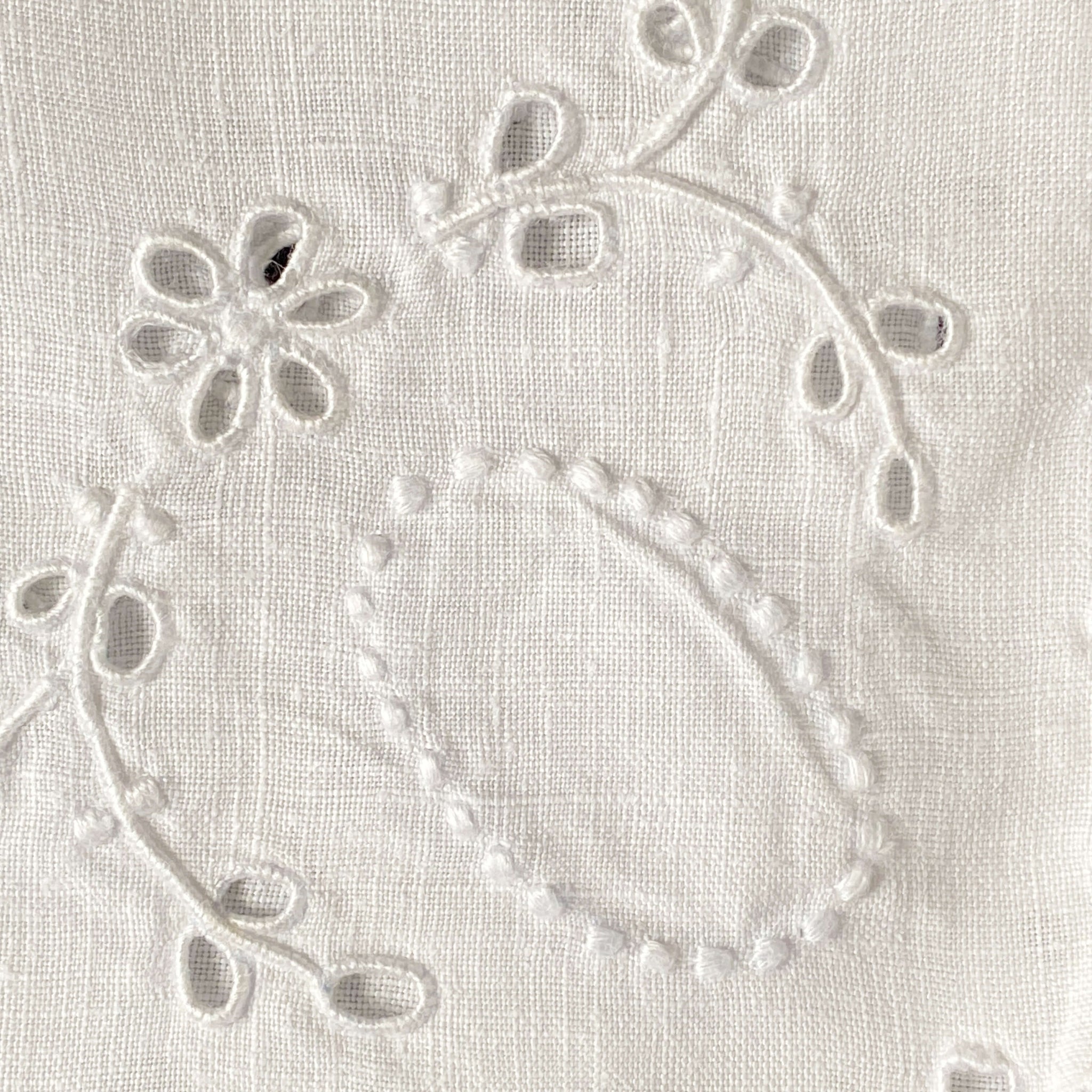Vintage Embroidered Luncheon Napkins with Broderie Eyelet Flowers and French Knot Design- Set of Four
