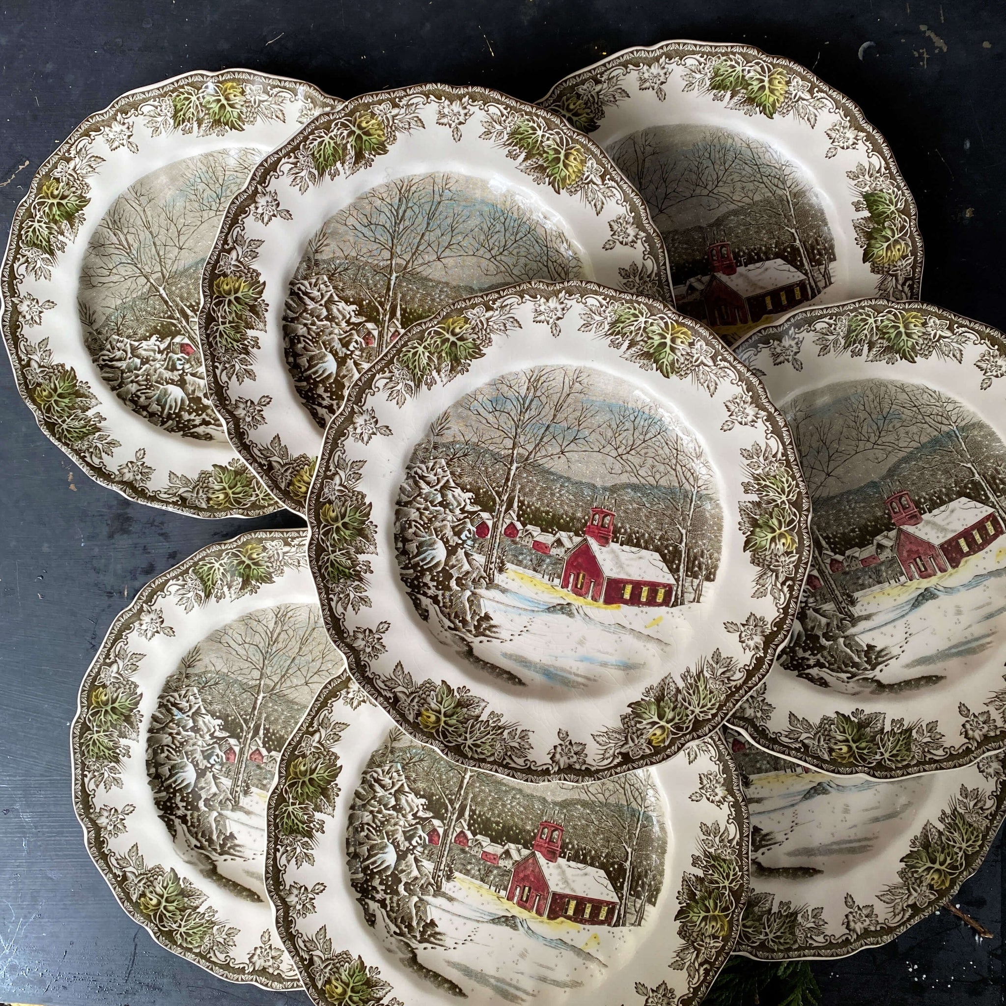 Vintage Johnson Brothers Friendly Village Dinners Plates - The Schoolhouse - Eight Plates Available