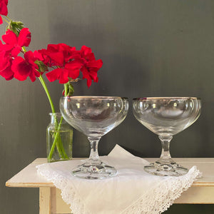 Vintage 1970s Platinum Rimmed Champagne Glasses Coupe Style - Schott Zwiesel Neckar Pattern
