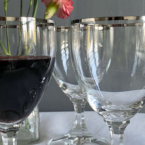 Vintage 1970s German Wine Glasses with Platinum Rim - Schott Zwiesel- Neckar Pattern