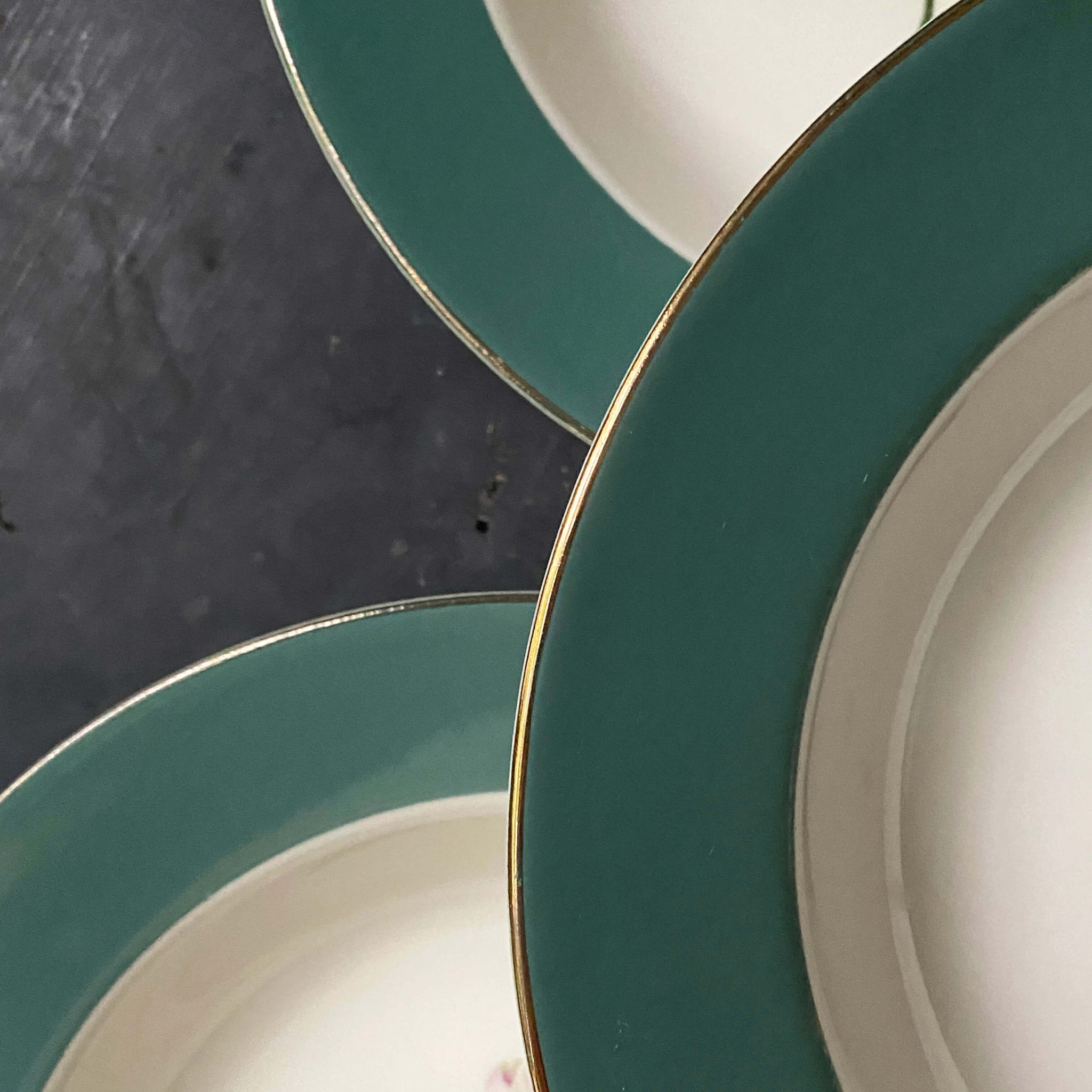 Vintage 1950s Homer Laughlin Century Service Corporation Emerald Pattern Rimmed Soup Bowls - Set of 4