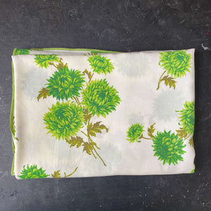 Vintage Green and White Floral Tablecloth with Green Chrysanthemums - 61x80