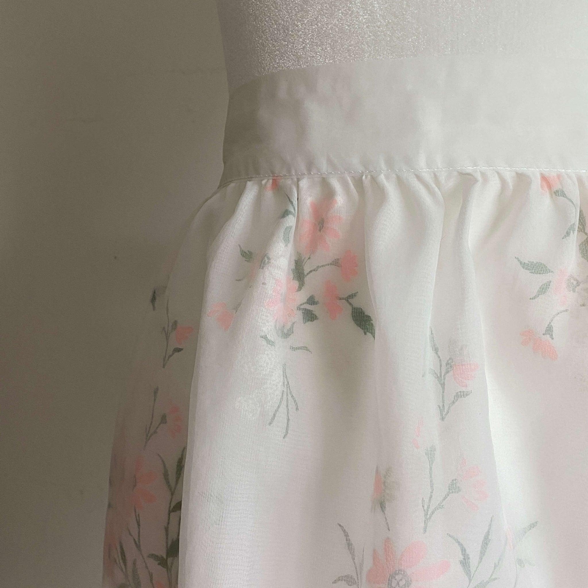 Vintage White Organza Half Apron with Pink Flowers Reversible