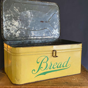 Rare Vintage 1930s Metal Bread Box - Large Yellow and Green Storage Box
