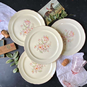 Vintage Eastern China Pink Floral Luncheon Plates circa 1940s - Set of Four