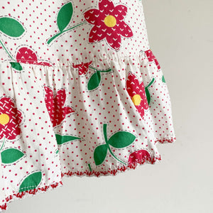Vintage Red Polka Dot Half Apron with Red Flowers