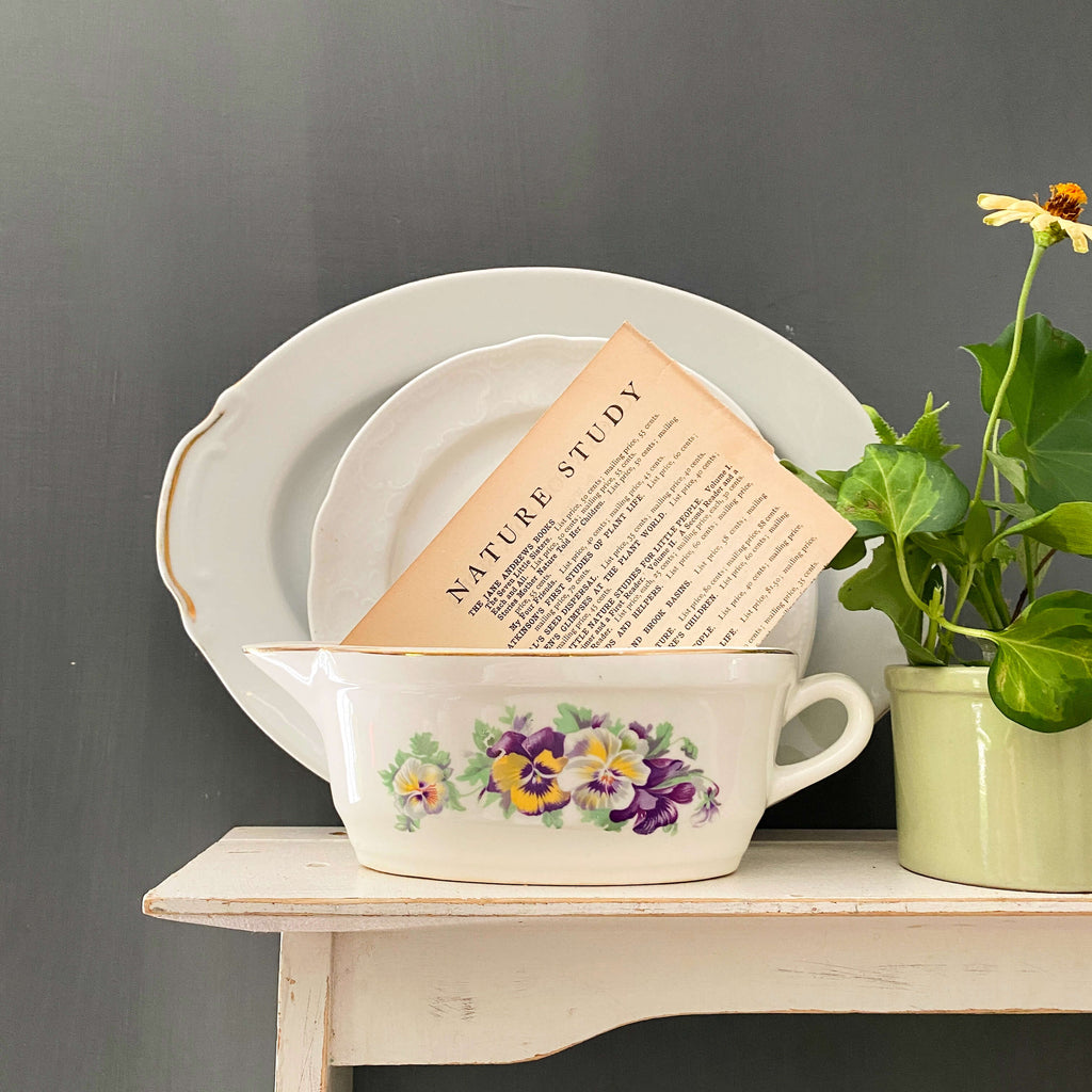 Vintage Purple Pansy Gravy Boat circa 1930s/1940s