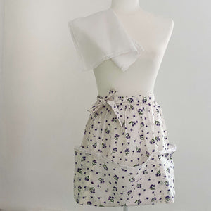 Vintage White & Purple Floral Half Apron with Pockets