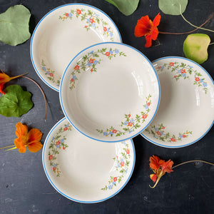 Vintage 1930s Blue Red and Yellow Floral Berry Bowls  - Camwood Ivory Universal Potteries Berry Bowls Set of Four