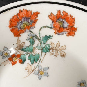 Vintage 1920s Handpainted Restaurant Ware Berry Bowls with Bird and Poppy Pattern