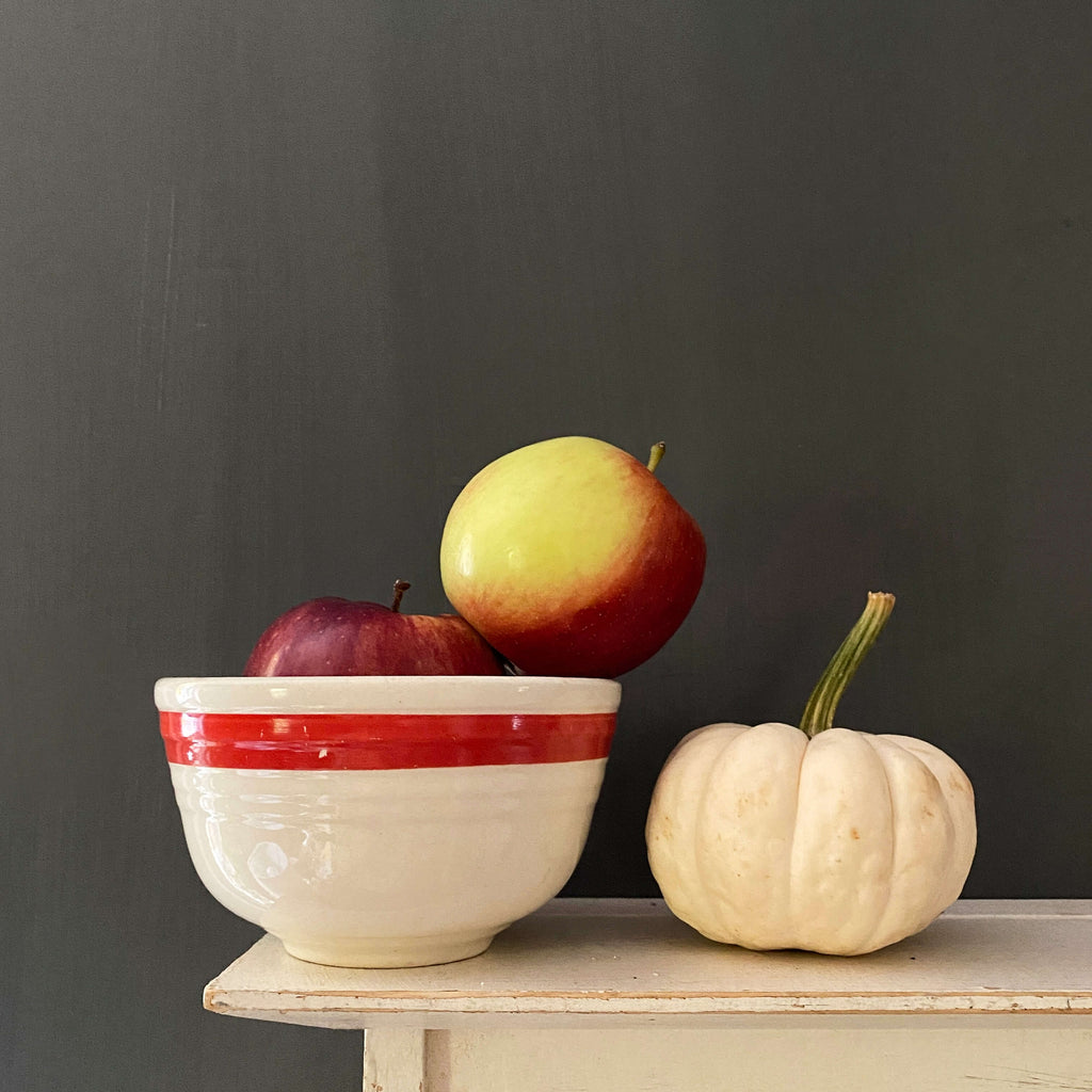 Vintage Red Stripe Bake Oven Mixing Bowl by Cronin Pottery circa 1940s