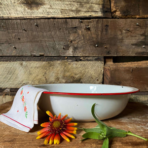 Vintage Red and White Enamelware Bowl circa 1940s