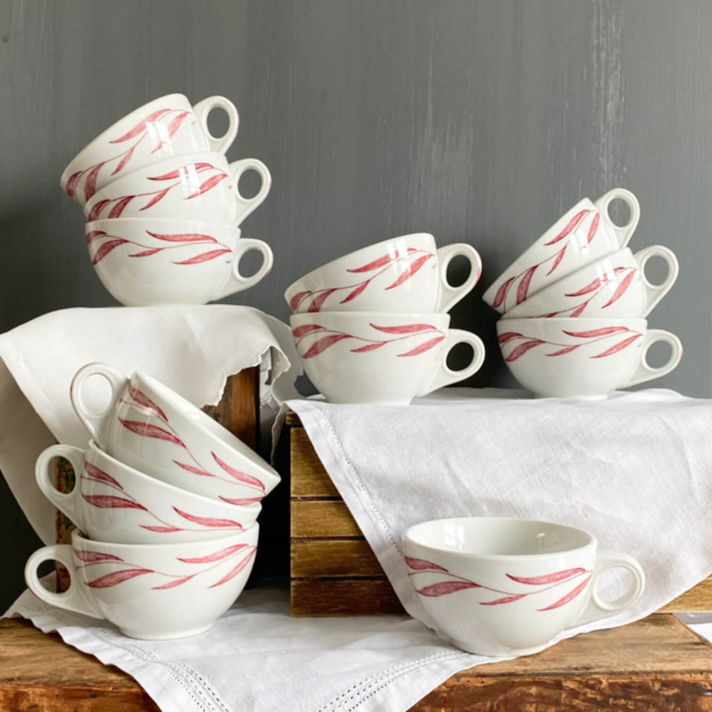 Vintage 1950s Restaurant Ware Cups - Red & White Aragon Pattern - Mayer China