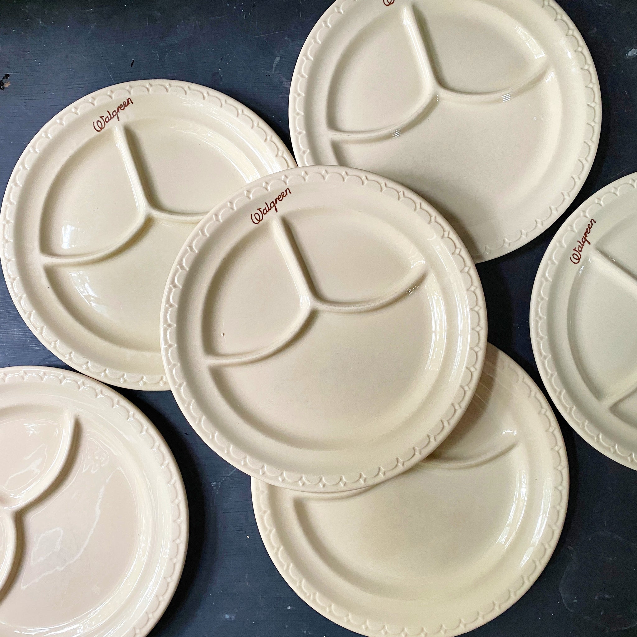 Rare Vintage Walgreen Lunch Counter Divided Plates circa 1938-1941 - Set of Six - Rare Restaurant Ware