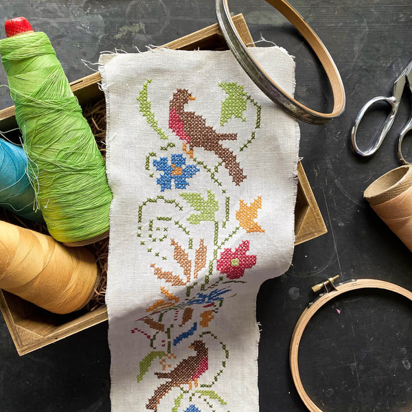 Vintage Cross Stitch Bird Embroidery Panels - Robins & Flowers - Two A ...