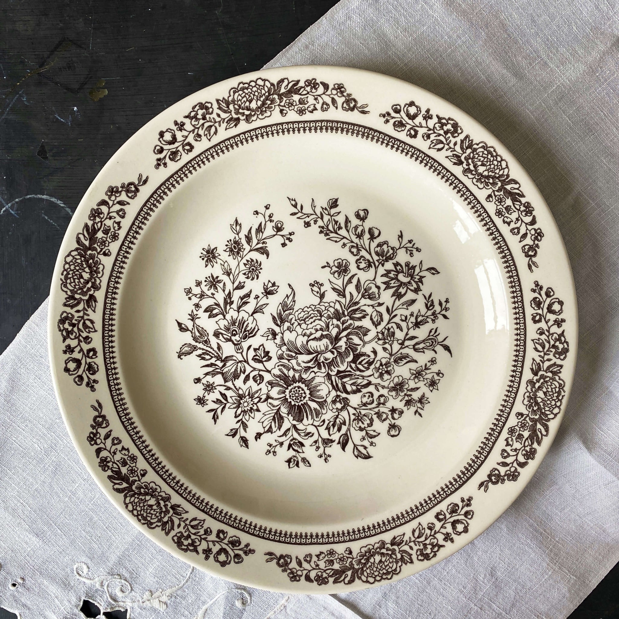 Vintage Royal Sussex Chop Plate Platter - Brown and White Floral circa 1980s