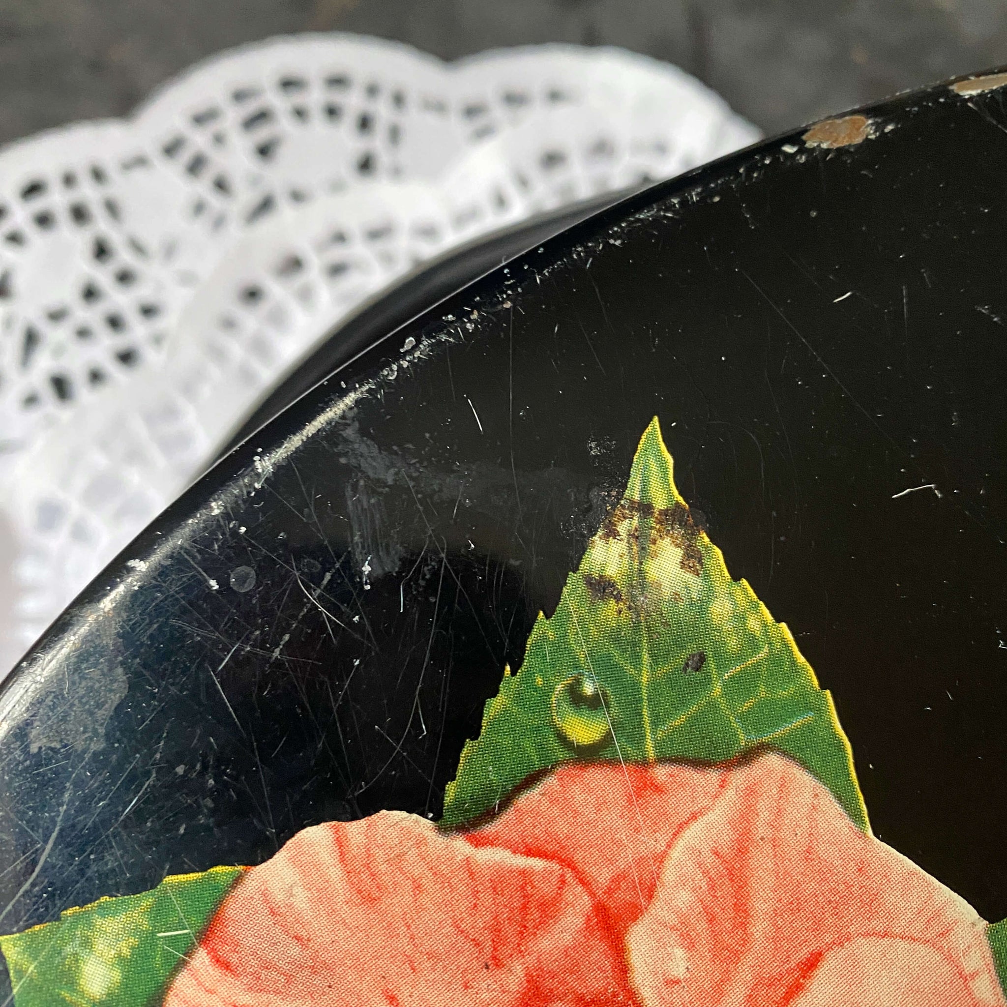 Vintage 1950s Biscuit Tin with Handles Pink Camellia Flowers and Lilies of the Valley