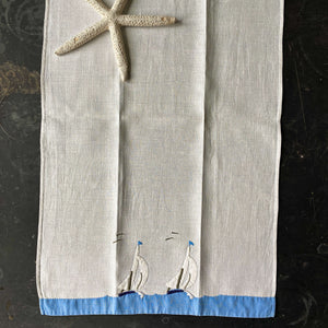 Vintage Embroidered Sailboat Tea Towel circa 1950s