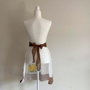 Vintage Organdy Half-Apron with Yellow Roses and Purple Flowers circa 1950s
