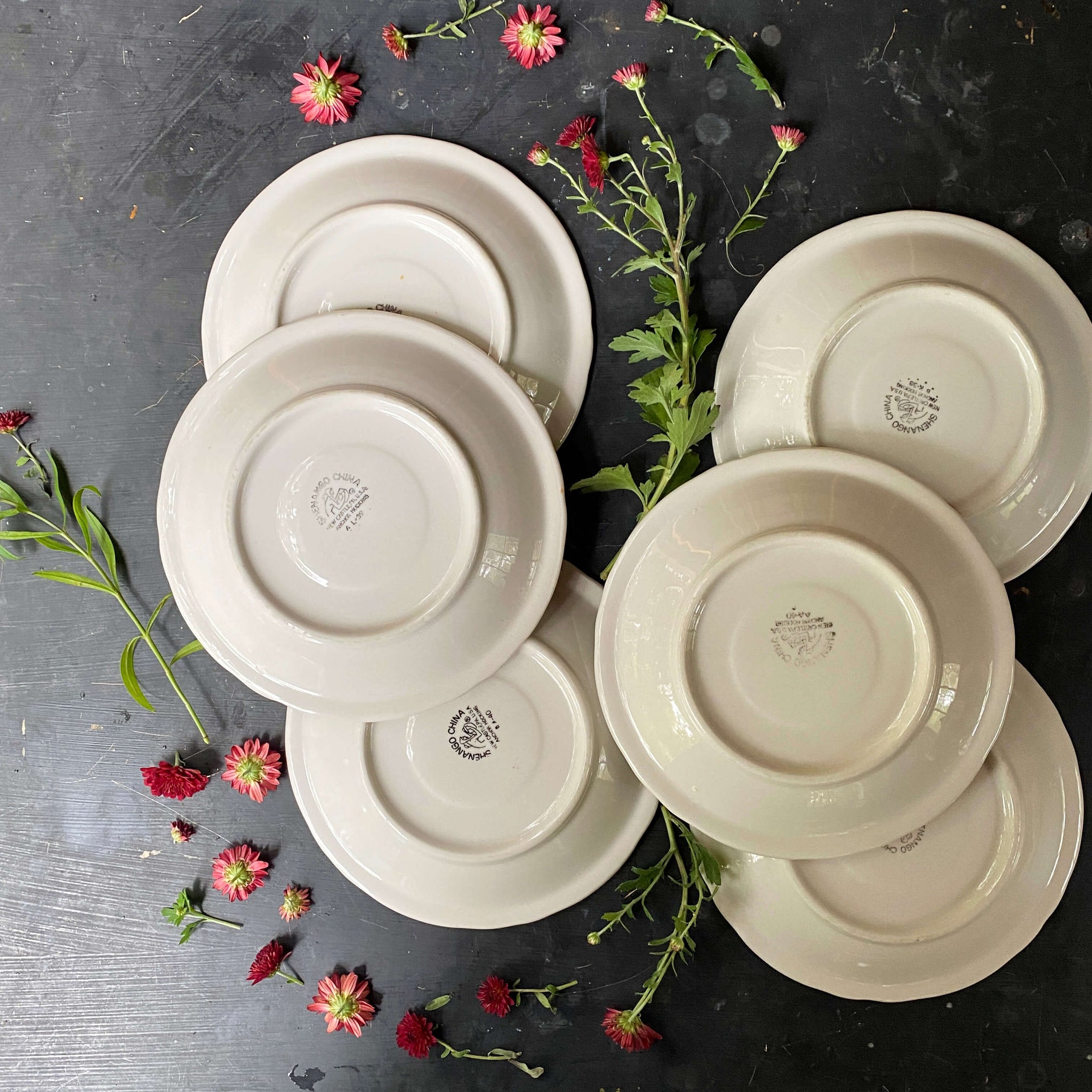 Vintage Shenango Peppercorn Salad Plates - Set of Six Red and White Restaurant Ware circa 1980s