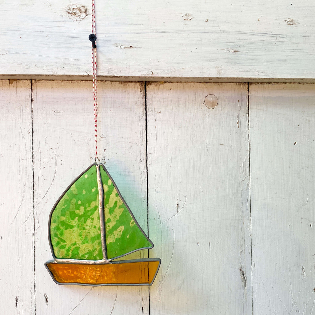 Vintage Sailboat Suncatcher - Stained Glass Window Decor