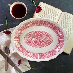 Vintage Syracuse Restaurant Ware Platter - Strawberry Hill Pattern Pink Red & White Floral circa 1986