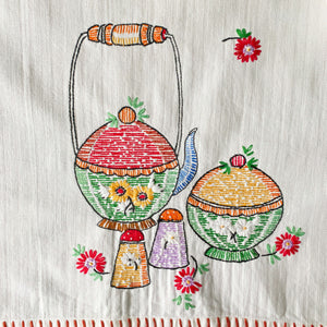 Vintage Embroidered Teapot Tea Towel