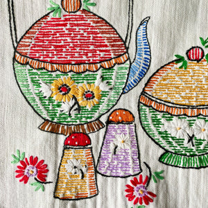 Vintage Embroidered Teapot Tea Towel