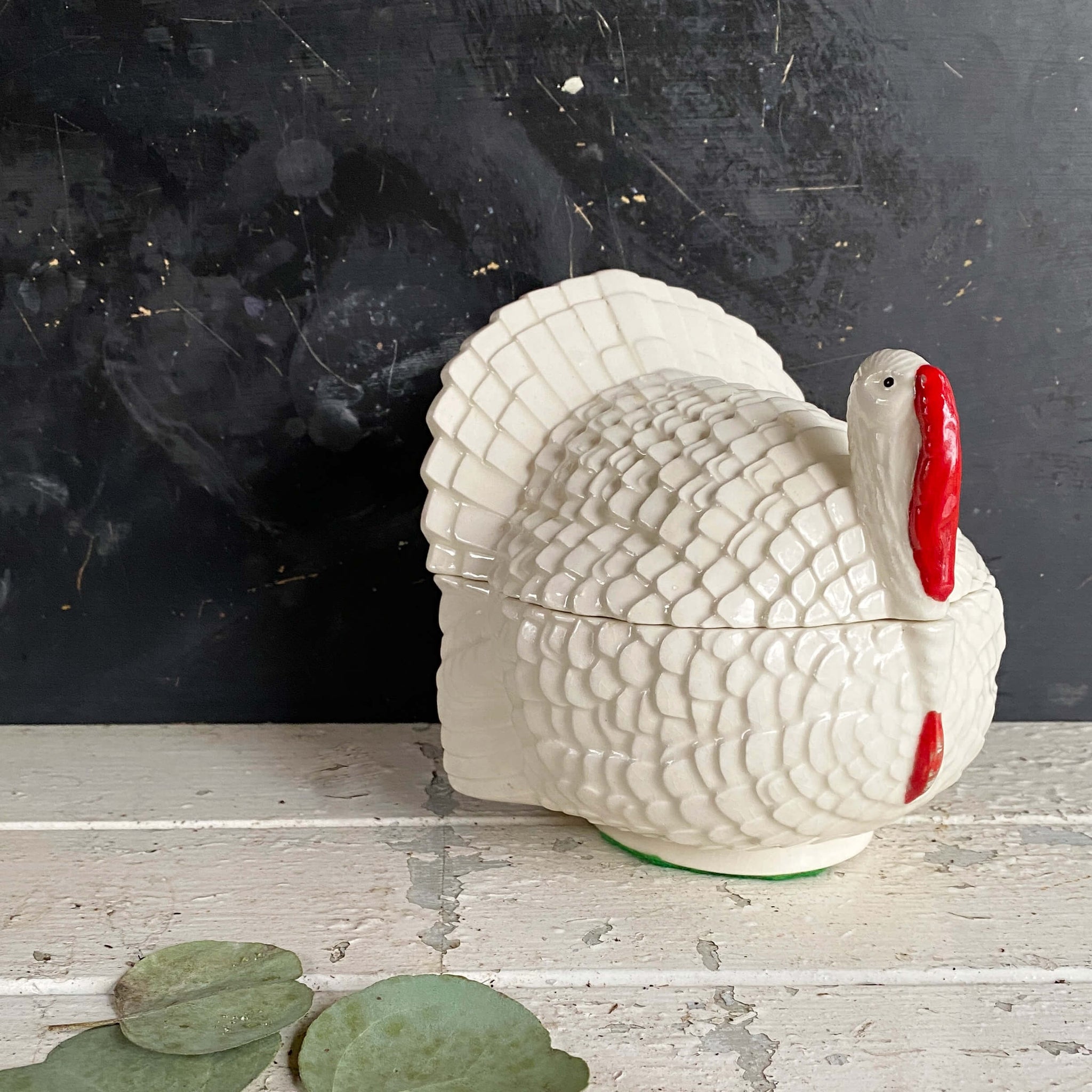 Vintage White Ceramic Turkey Bird Candy Dish Covered Dish