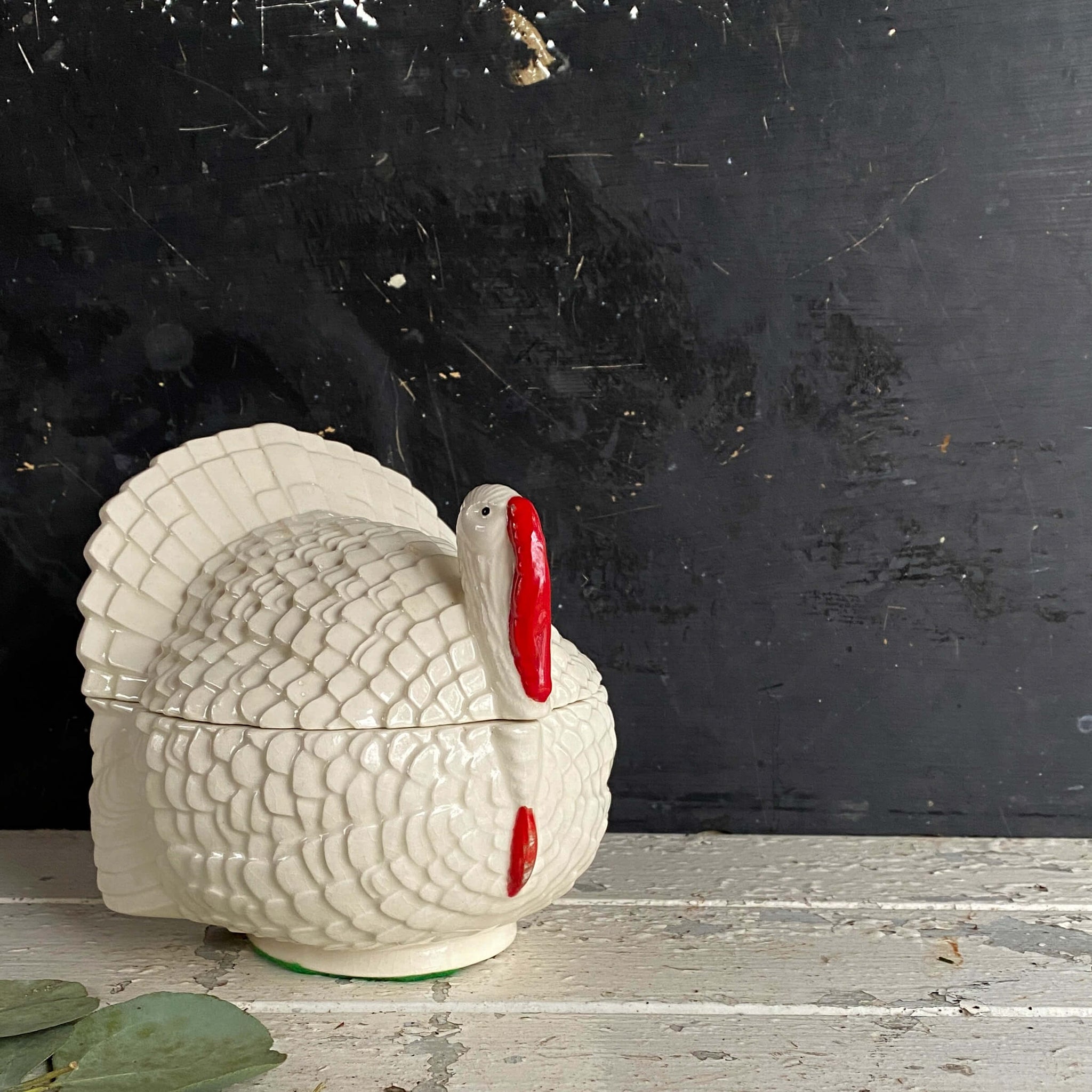 Vintage White Ceramic Turkey Bird Candy Dish Covered Dish