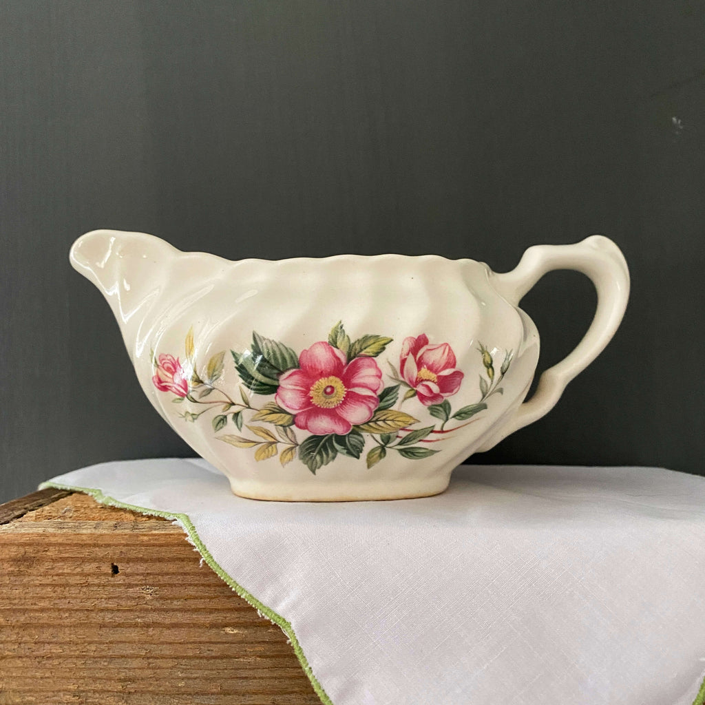 Vintage Wild Pink Rose Gravy Boat or Creamer