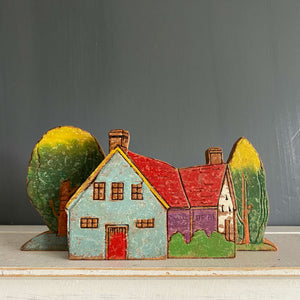 Vintage 1940s Fairylite Wooden House and Trees Toy Set - Reserved for Betty H.