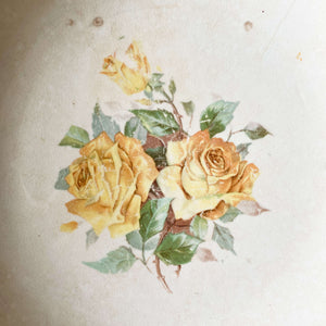 Vintage Shabby Chic Serving Bowl with Yellow Roses and a Lustreware Rim