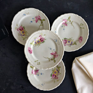 Vintage 1940s Floral Bread and Butter Plates - Warwick China Company USA - Set of 4