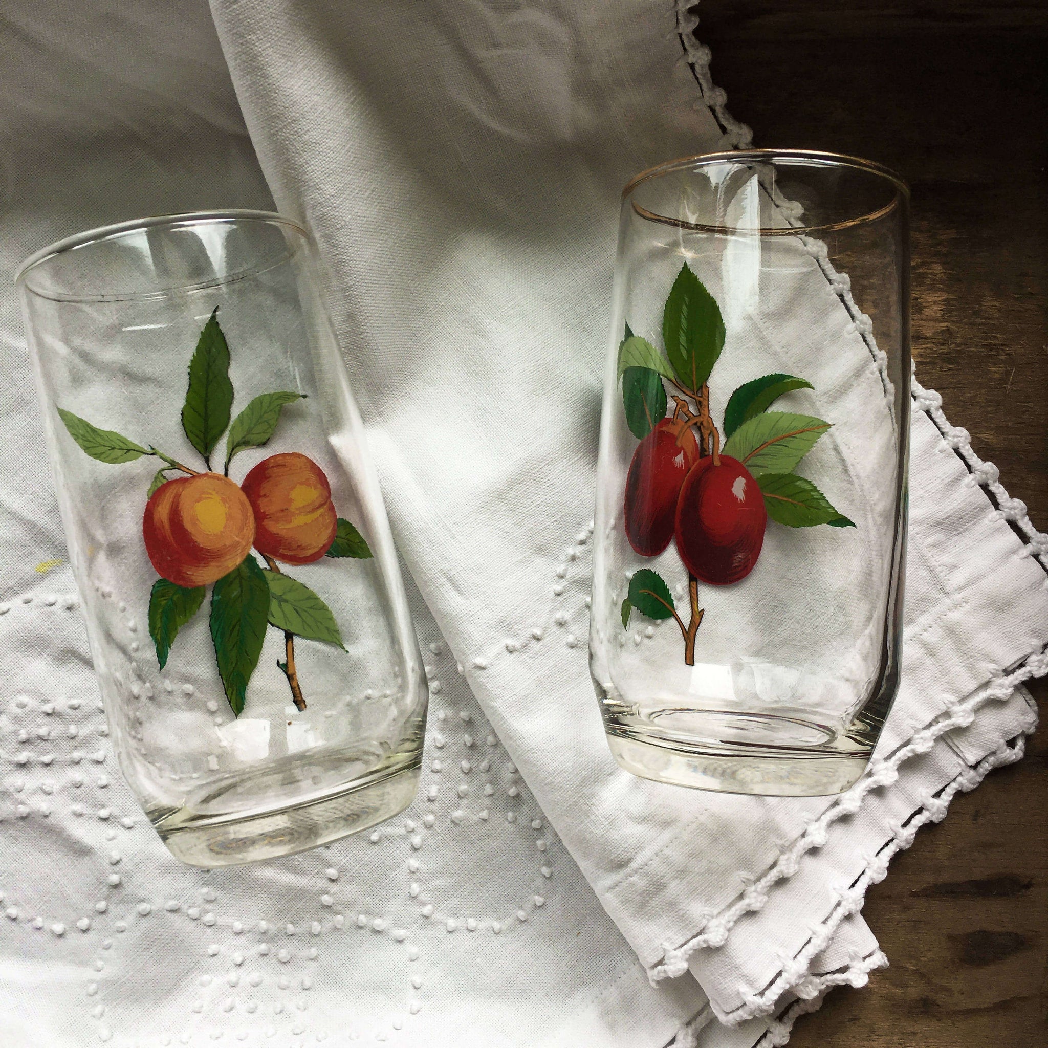 Vintage  Peach and Plum Pattern Glassware - West Virginia Glass Specialty Co Fruit Tumblers -circa 1960s 1970s