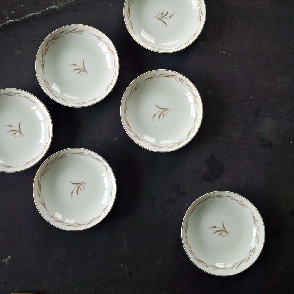 Vintage Wheat Pattern Dessert Bowls - Fine China of Japan - Set of Six