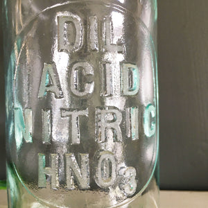 Vintage 1920s Era Apothecary Bottle  - Dil Acid Nitric HNO3 - Wheaton Glassware