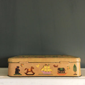 Vintage 1970's Whitman's Sampler Chocolate Tin Featuring Embroidery Sampler by Dorrit Gutterson