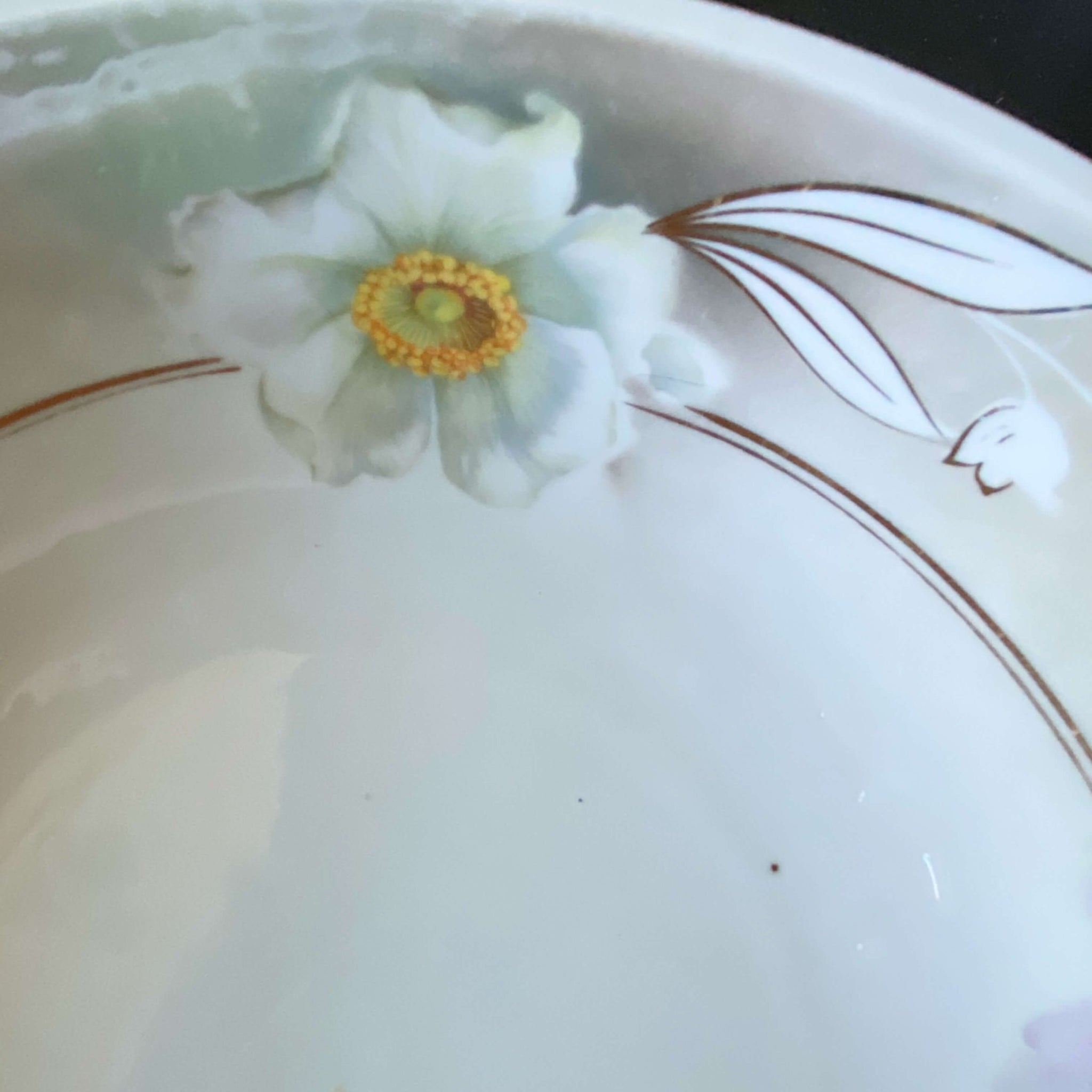 Antique German Porcelain Serving Bowl with Grey Lustreware and Gold Detailing
