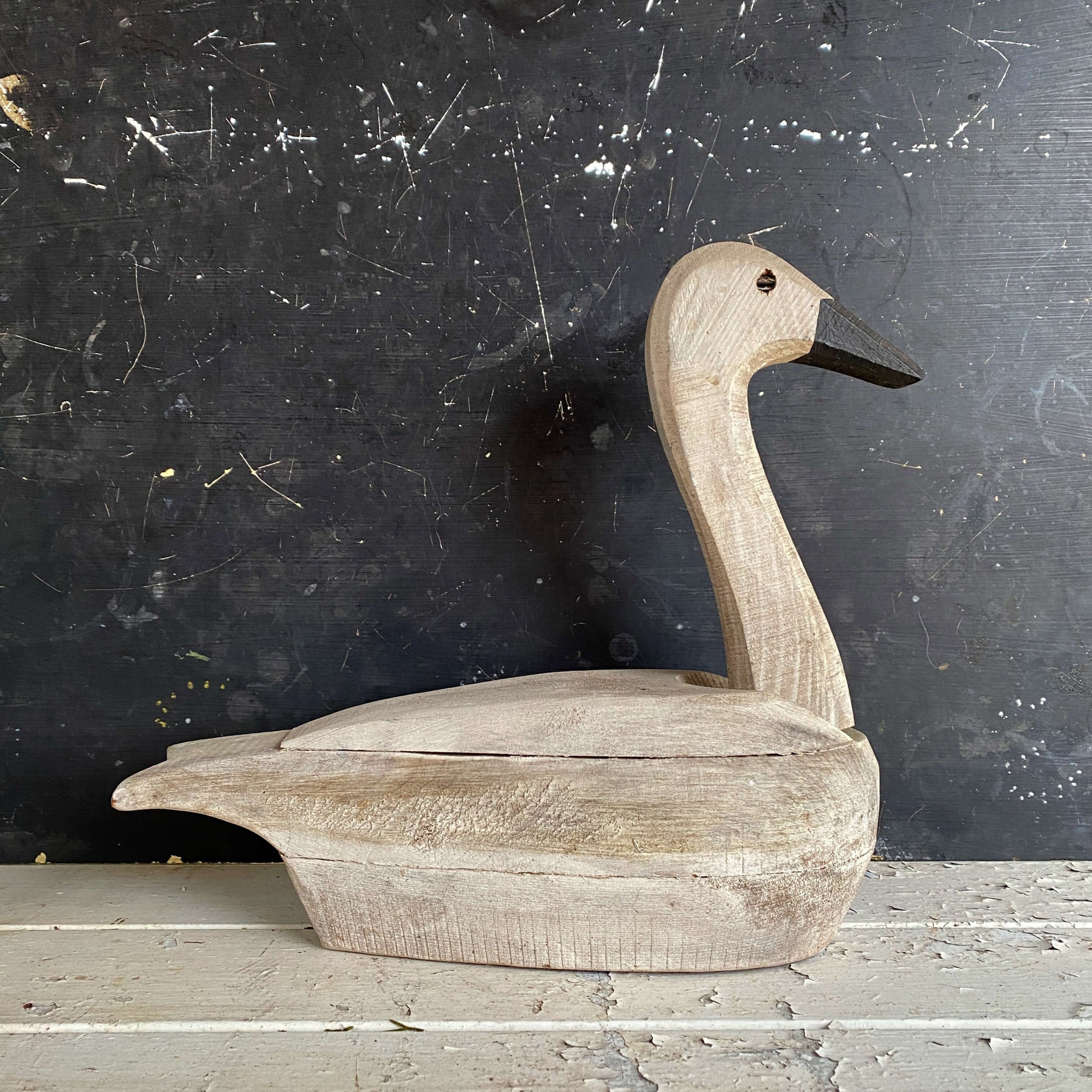 Primitive Handmade Wood Swan Decoy - Rustic Folk Art